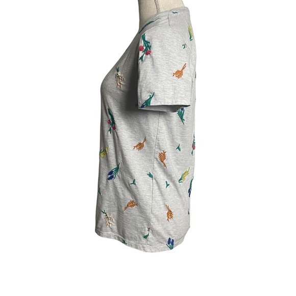 Lucky Brand Allover Embroidered Floral Tee- Heather Gray- Medium - Picture 9 of 13